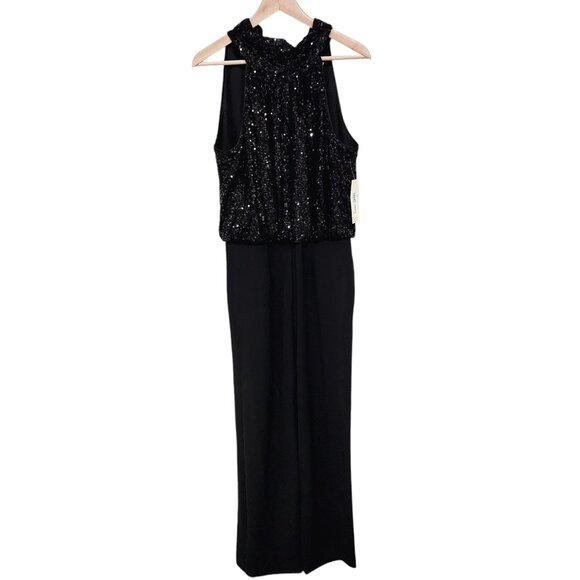 Eliza J Womens Sequined Halter Jumpsuit Black Polyester Size 12‎ - Picture 13 of 14